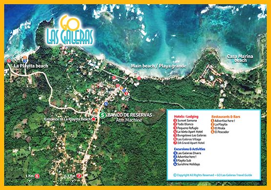 Map of Las Galeras in Samana Peninsula, Dominican Republic. Most detailled Map of Las Galeras.